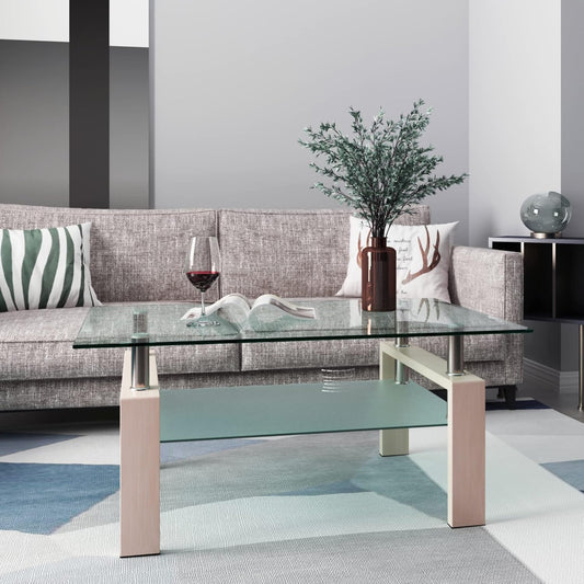 Rectangle Oak Glass, Clear Coffee Modern Side Center Tables for Living Room