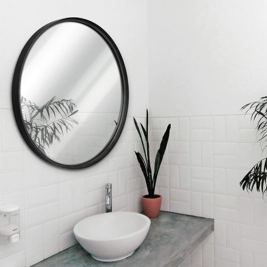 Large round Mirror, Black 30 Inch Wall Mirror for Entryway, Bathroom, Living Room and More, Modern Minimalist Mirror for Both Rustic and Boho Design and Decor