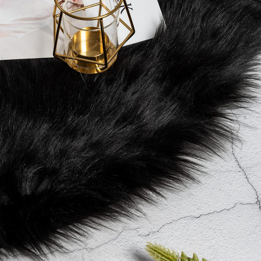 Faux Sheepskin Fur Area Rug Black, 2X3 Feet, 2 Pack, Fluffy Soft Fuzzy Plush Shaggy Carpet Throw Rug for Indoor Floor, Sofa, Chair, Bedroom, Living Room, Home Decoration