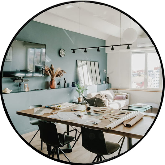 Large round Mirror, Black 30 Inch Wall Mirror for Entryway, Bathroom, Living Room and More, Modern Minimalist Mirror for Both Rustic and Boho Design and Decor